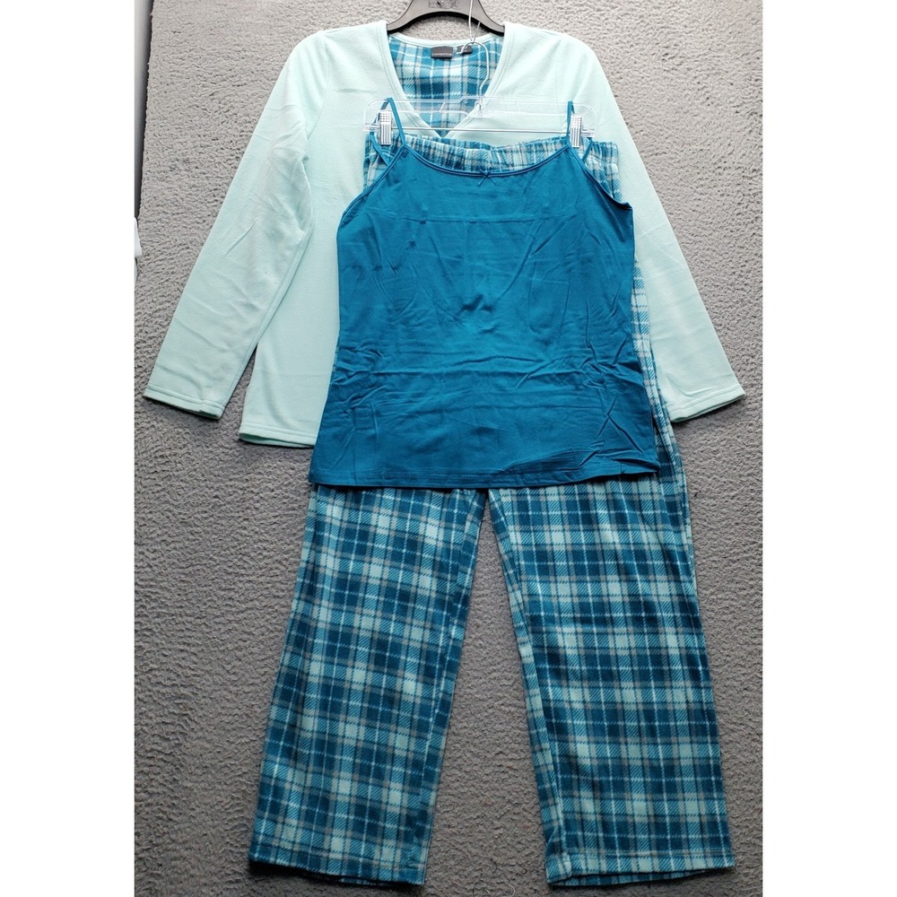 Covington 3 Piece Pajama Set Womens Large Multi Plaid Sleepwear Elastic Waist
